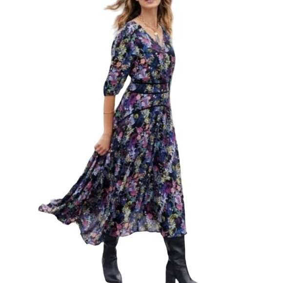 Soft Surroundings Dresses & Skirts - SOFT SURROUNDINGS Women's Plus 14 Florencio Dark Floral Faux Wrap Midi Dress